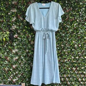 Elegant Blue V-Neck Dress